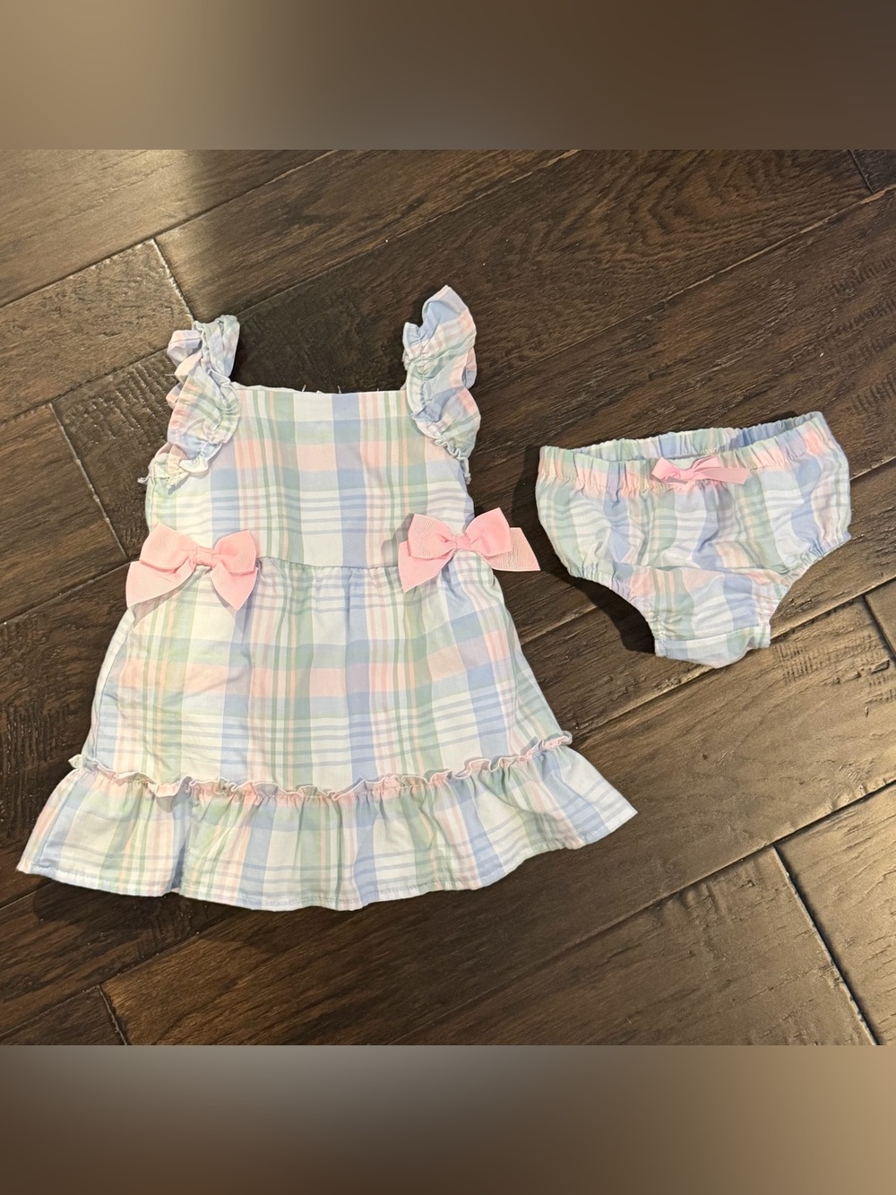 Draper James pastel plaid baby dress and bloomers set